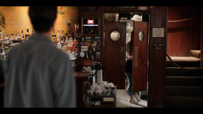Absolut Vodka, J.P. Wiser's Whisky, J&B Scotch Whisky, Paddy Whiskey, Finlandia Vodka, Captain Morgan Rum, Canadian Club, Miller High Life Sign in Virgin River S04E07 Otherwise Engaged (2022)