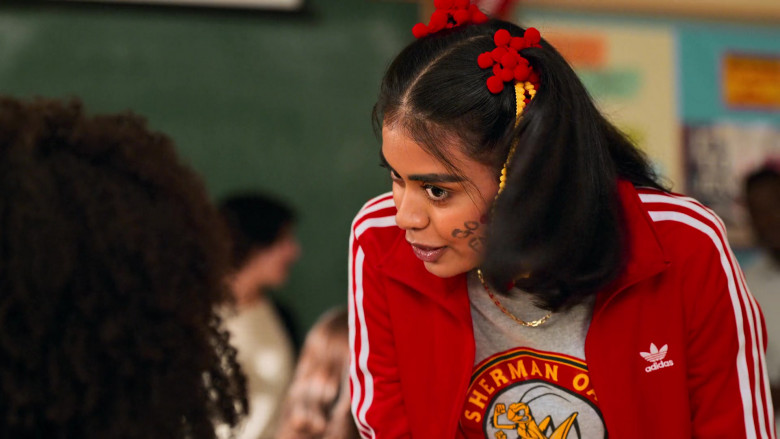 Adidas Women's Red Track Jacket of Megan Suri as Aneesa Qureshi in Never Have I Ever S03E07 …cheated (1)