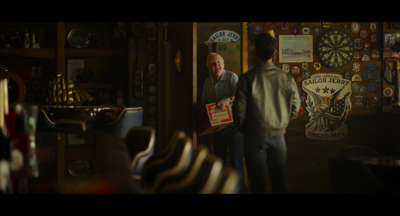 Budweiser Beer Box and Sailor Jerry Spicer Rum Signs in Top Gun Maverick (2022)