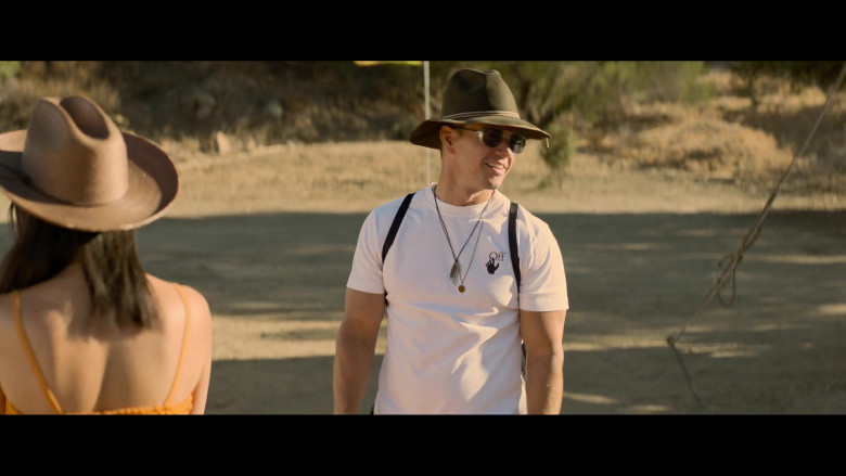 Off-White Men's T-Shirt Worn by Mark Wahlberg as Huck Dembo in Me Time (1)