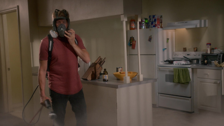 Birchmeier Backpack Sprayer, Big K Diet Orange Soda Bottle, Red Bull, Coors Banquet Beer Bottle, Nestle Coffee-Mate in Cobra Kai S05E03 Playing with Fire (2022)