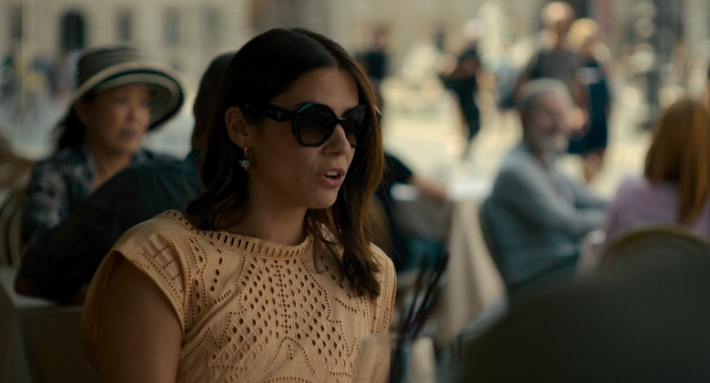 Prada Hexagon Sunglasses of Lorenza Izzo as Angela in Confess, Fletch (2022)