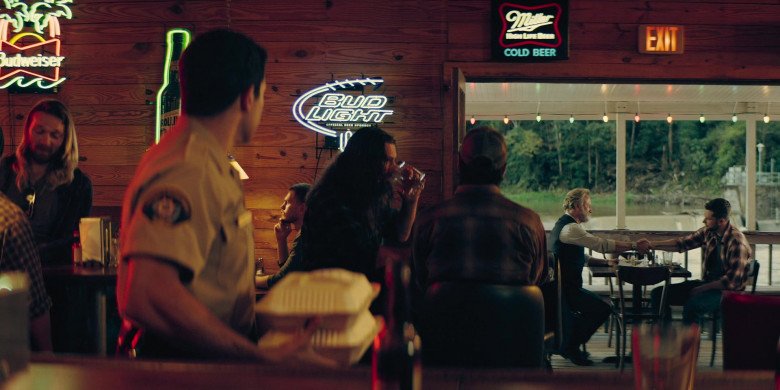 Budweiser, Rolling Rock, Bud Light and Miller High Life Beer Signs in The Peripheral S01E03 Haptic Drift (2022)