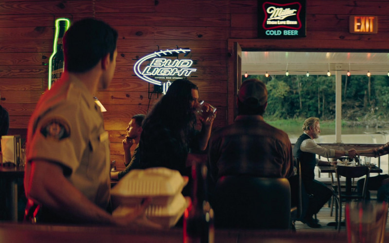 Budweiser, Rolling Rock, Bud Light and Miller High Life Beer Signs in The Peripheral S01E03 Haptic Drift (2022)