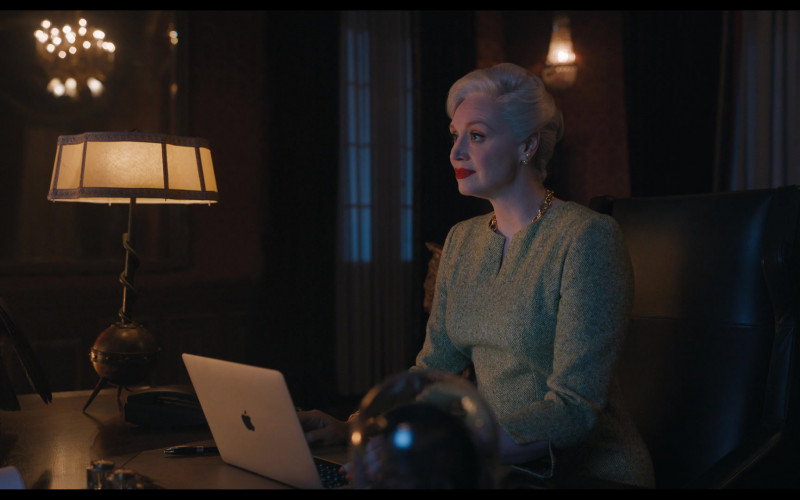 Apple MacBook Laptop Computer of Gwendoline Christie as Larissa Weems in Wednesday S01E05 "You Reap What You Woe" (2022)