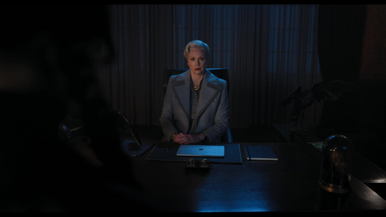 Apple MacBook Laptop Computer of Gwendoline Christie as Larissa Weems in Wednesday S01E08 A Murder of Woes (2022)