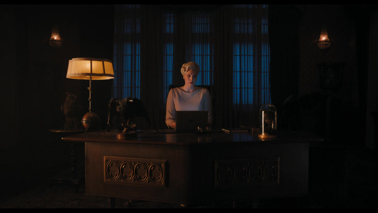 Apple MacBook Laptop of Gwendoline Christie as Larissa Weems in Wednesday S01E01 Wednesday’s Child Is Full of Woe (2022)