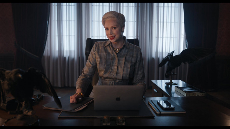 Apple MacBook Laptop of Gwendoline Christie as Larissa Weems in Wednesday S01E07 If You Don’t Woe Me By Now (2022)