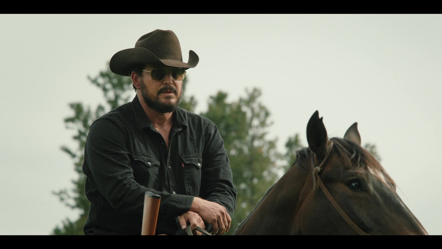 Levi's Black Denim Shirt In Yellowstone S05E02 "The Sting Of Wisdom" (2022)