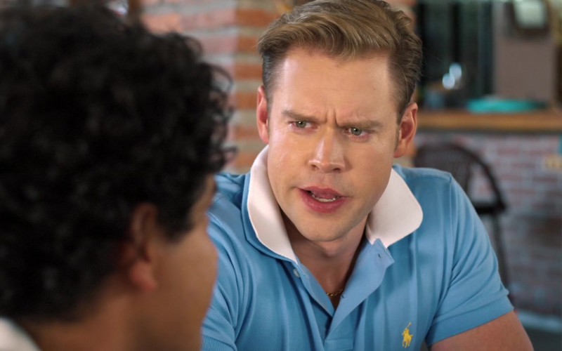 Ralph Lauren Blue Polo Shirt of Chord Overstreet as Chad in Acapulco S02E07 "Always Something There to Remind Me" (2022)