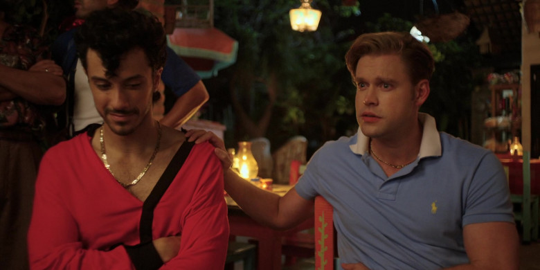 Ralph Lauren Blue Polo Shirt of Chord Overstreet as Chad in Acapulco S02E07 Always Something There to Remind Me (2)