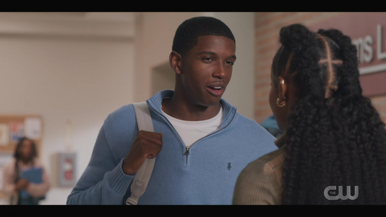 Ralph Lauren Blue Sweater in All American Homecoming S02E05 No More Drama (2022)
