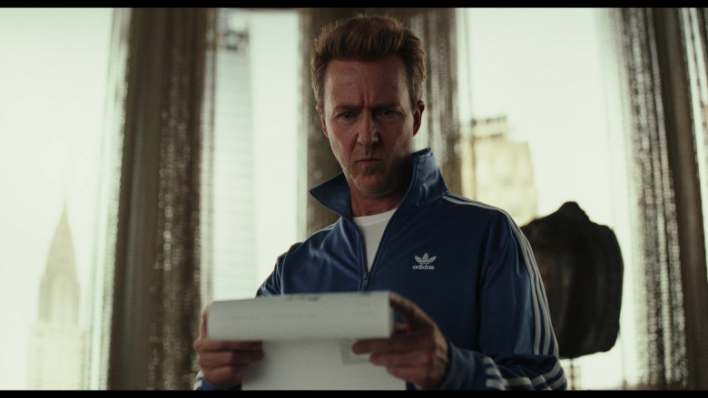 Adidas Blue Tracksuit Worn by Edward Norton as Miles Bron in Glass Onion A Knives Out Mystery (2)