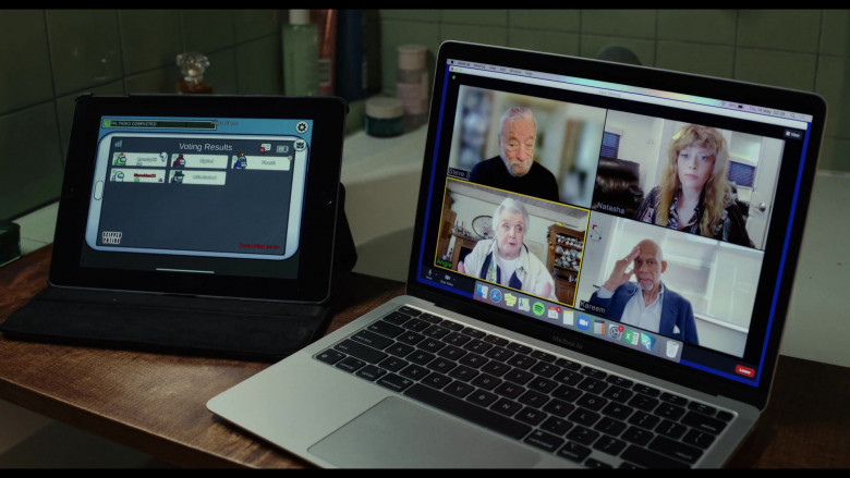 Among Us Game, Apple MacBook Air, Zoom and Spotify Apps in Glass Onion A Knives Out Mystery (2022)