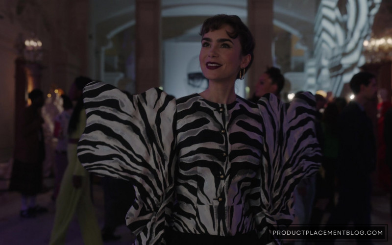 Dolce & Gabbana Zebra Print Shirt Worn by Lily Collins as Emily Cooper in Emily in Paris S03E02 What It’s All About… (1)