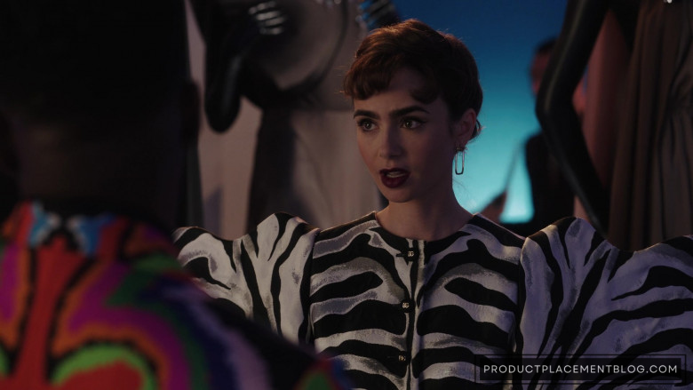 Dolce & Gabbana Zebra Print Shirt Worn by Lily Collins as Emily Cooper in Emily in Paris S03E02 What It's All About… (2)
