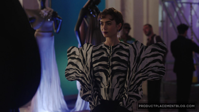 Dolce & Gabbana Zebra Print Shirt Worn by Lily Collins as Emily Cooper in Emily in Paris S03E02 What It's All About… (5)