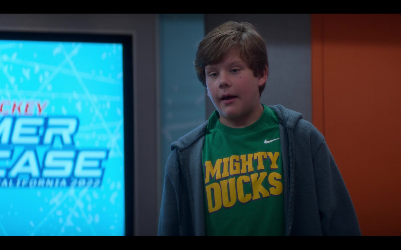 Nike Green T-Shirt of Maxwell Simkins as Nick Ganz in The Mighty Ducks Game Changers S02E10 Lights Out (2022)