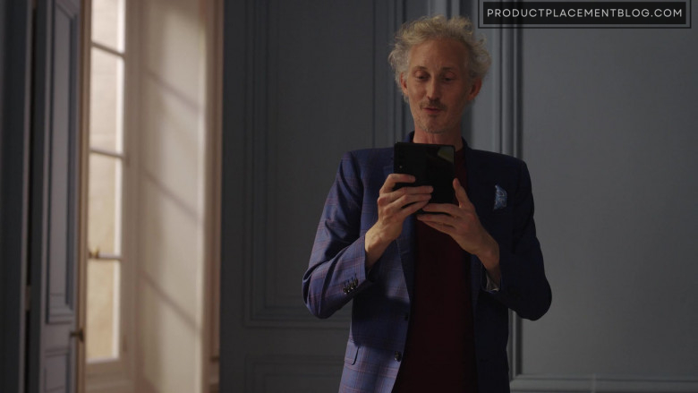 Samsung Galaxy Z Fold Smartphone Used by Bruno Gouery as Luc in Emily in Paris S03E04 Live from Paris, It's Emily Cooper (1)