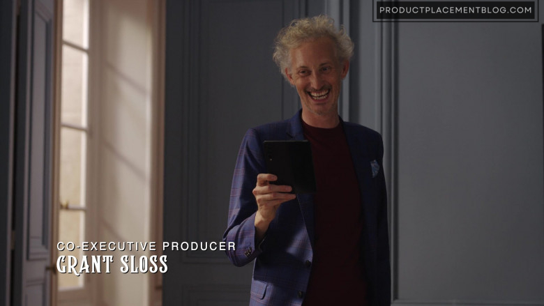 Samsung Galaxy Z Fold Smartphone Used by Bruno Gouery as Luc in Emily in Paris S03E04 Live from Paris, It's Emily Cooper (2)