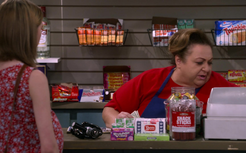 Big League Chew Bubble Gum, Hostess Twinkies, Hot Tamales, Baby Ruth Bars, Starburst Candies, Efrutti, Bubble Yum, Tic Tac, Necco, Wrigley's Spearmint in That '90s Show S01E01 That '90s Pilot (2023)