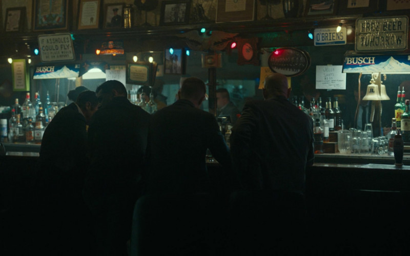 Busch Beer Signs, J&B Scotch Whisky, Malibu Rum, Absolut Vodka, Beefeater Gin in Mayor of Kingstown S02E07 Drones (2023)