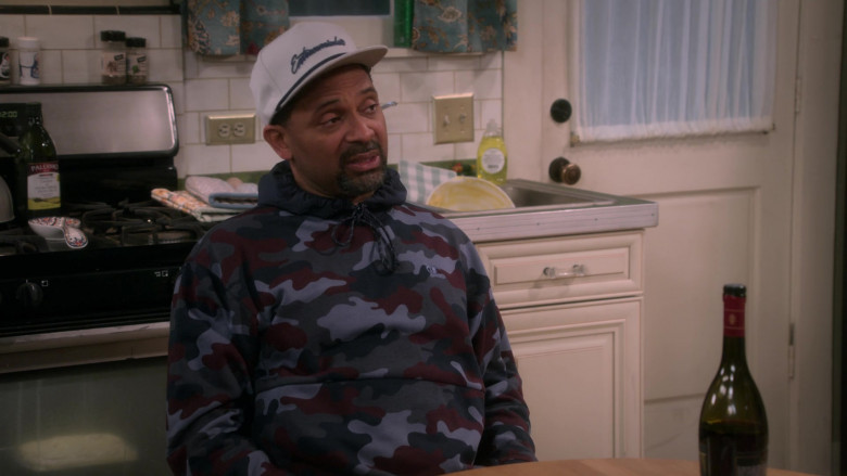 Champion Camo Hoodie Worn by Mike Epps as Bernard Upshaw and Palermo Olive Oil in The Upshaws S03E04 Off Beat (2023)