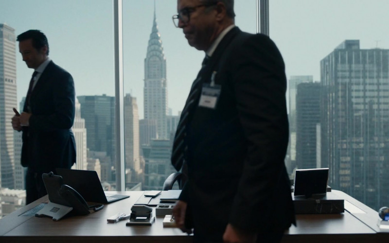 Cisco Phone and Microsoft Surface Notebook of Hugh Jackman as Peter Miller in The Son (2022)