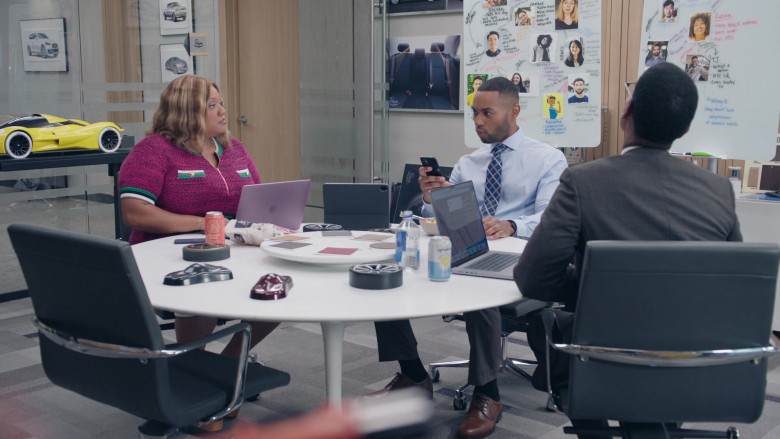 Lesser Evil Popcorn, Rishi Tea Grapefruit Quince Sparkling Botanicals Sparkling Water, Apple MacBook Laptop, Spindrift Sparkling Water Can in American Auto S02E02 Most Hated CEO (2023)