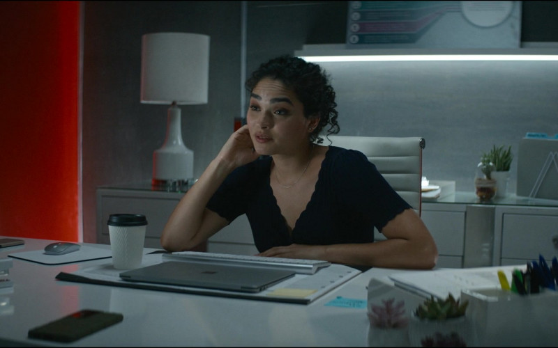 Microsoft Surface Laptop Computer of Brittany O'Grady as Elaine Hayman in The Consultant S01E07 "Elephant" (2023)