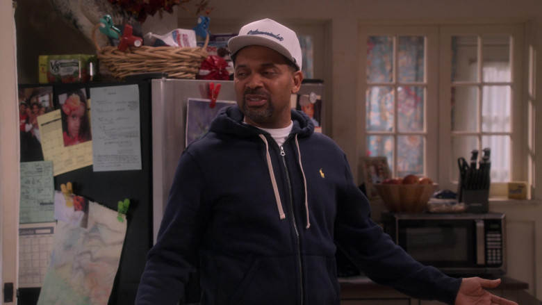 Ralph Lauren Hoodie Worn by Mike Epps as Bennie and V8 Beverages in The Upshaws S03E05 Lane Change (2023)