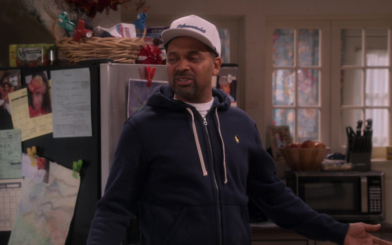Ralph Lauren Hoodie Worn by Mike Epps as Bennie and V8 Beverages in The Upshaws S03E05 Lane Change (2023)