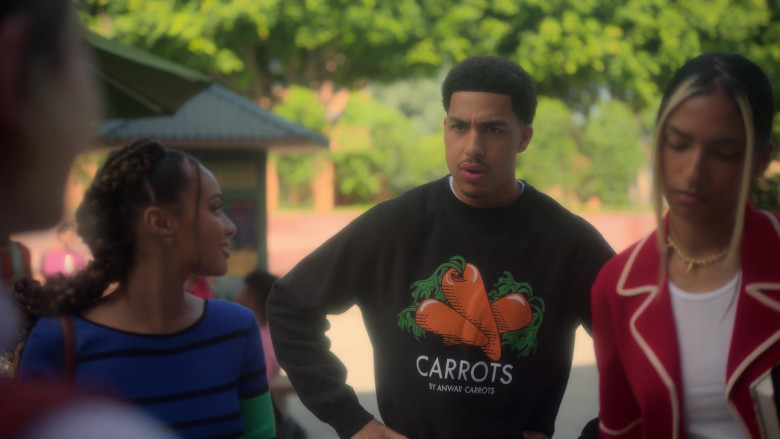 Carrots By Anwar Carrots Sweatshirt Worn by Marcus Scribner as Andre Johnson, Jr. in Grown-ish S05E17 Cleaning Out My Closet (2)