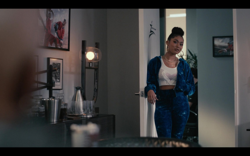 Cross Colours Mineral Wash Velour Crop Zip Hoodie and Faux Suede Bell Bottom Pants Set in Bel-Air S02E04 (1)