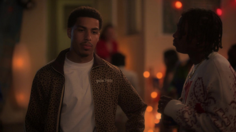 Palm Angels Leopard Tracksuit Worn by Marcus Scribner as Andre ‘Junior' Johnson in Grown-ish S05E18 Cash In Cash Out (1)