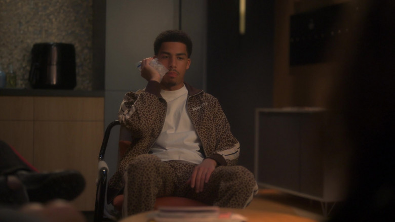 Palm Angels Leopard Tracksuit Worn by Marcus Scribner as Andre ‘Junior' Johnson in Grown-ish S05E18 Cash In Cash Out (2)