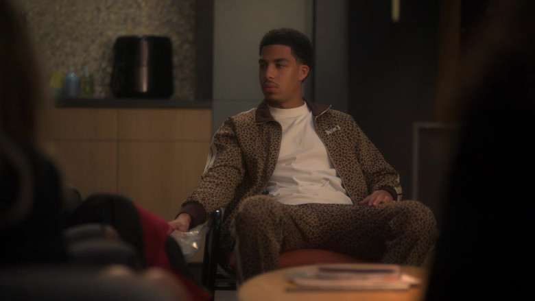 Palm Angels Leopard Tracksuit Worn by Marcus Scribner as Andre ‘Junior' Johnson in Grown-ish S05E18 Cash In Cash Out (4)
