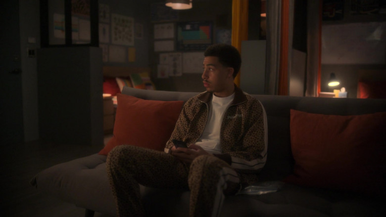 Palm Angels Leopard Tracksuit Worn by Marcus Scribner as Andre ‘Junior' Johnson in Grown-ish S05E18 Cash In Cash Out (5)