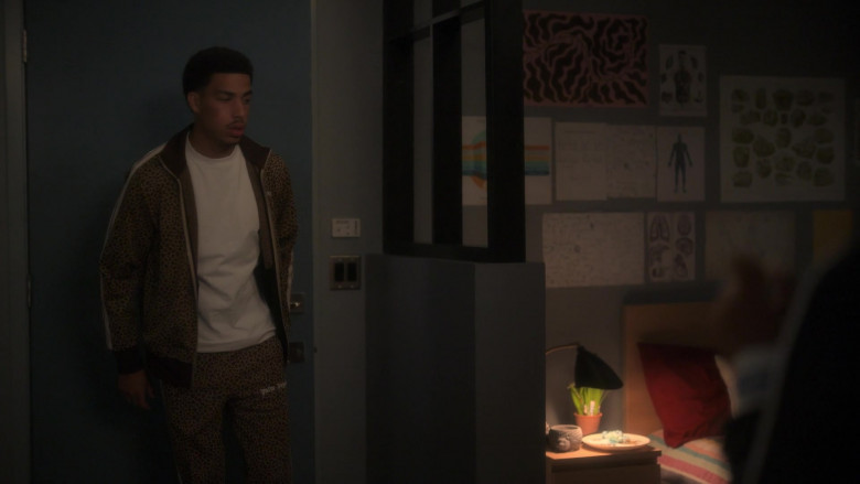 Palm Angels Leopard Tracksuit Worn by Marcus Scribner as Andre ‘Junior' Johnson in Grown-ish S05E18 Cash In Cash Out (6)