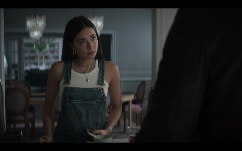 Tommy Hilfiger Denim Overalls Worn by Mariel Molino as Elena Santos in The Watchful Eye S01E07 "Out Like a Light" (2023)