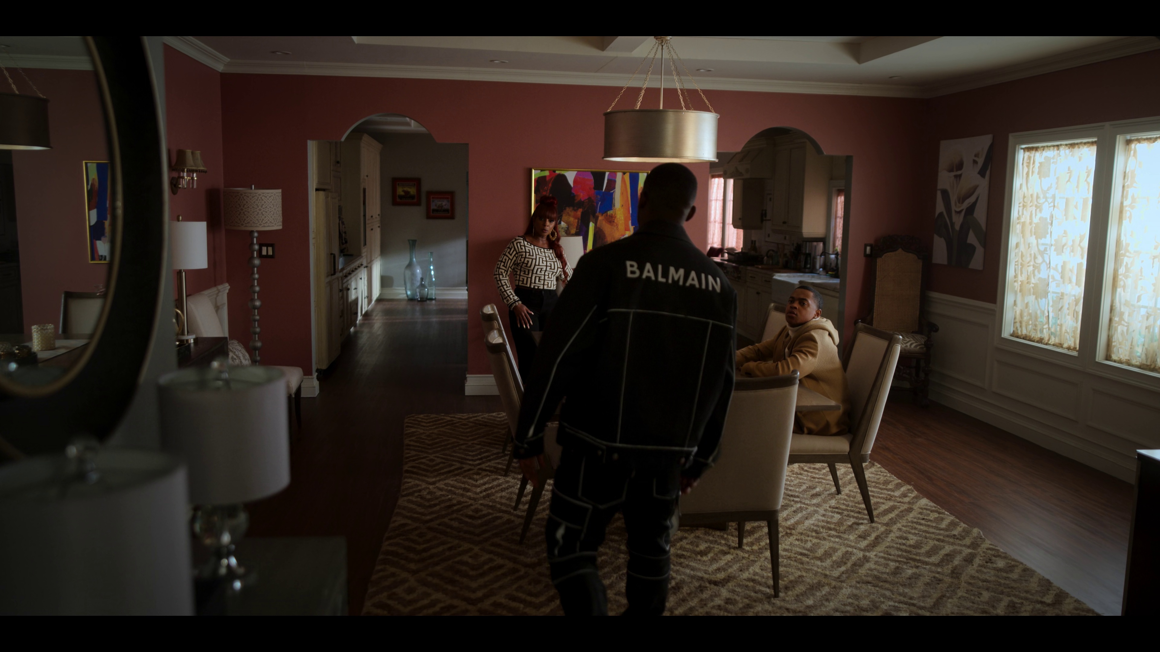 Givenchy logo-print denim jacket worn by Cane Tejada (Woody McClain) as  seen in Power Book II: Ghost TV series wardrobe (Season 2 Episode 4)