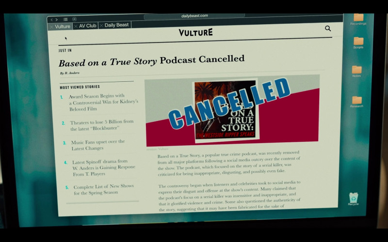 Vulture Website in Based on a True Story S01E07 "National Geographic" (2023)
