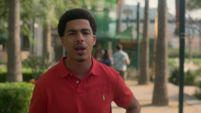 Ralph Lauren Red Polo Shirt Worn by Marcus Scribner as Andre Johnson, Jr. in Grown-ish S06E01 "Shoot My Shot" (2023) - 381857
