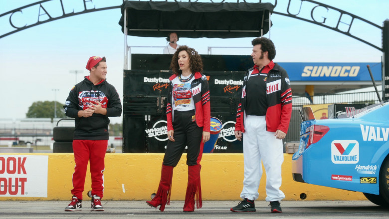 Nike AJ 1 Sneakers Worn by Adam DeVine as Kelvin, Adidas Shoes of Danny McBride as Jesse, Sunoco, Valvoline, Hendrick Motorsports, Aeroquip, Mechanix Wear in The Righteous Gemstones S03E01 "For I Know the Plans I Have for You" (2023) - 379815