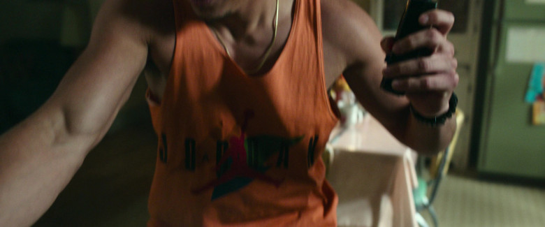 Nike Air Jordan Orange Tank Top Worn by Anthony Ramos as Noah Diaz in Transformers: Rise of the Beasts (2023) - 383177