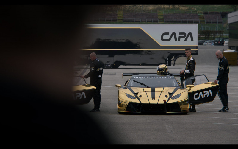 Lamborghini Gold Sports Car and Moët & Chandon in Gran Turismo (2023)