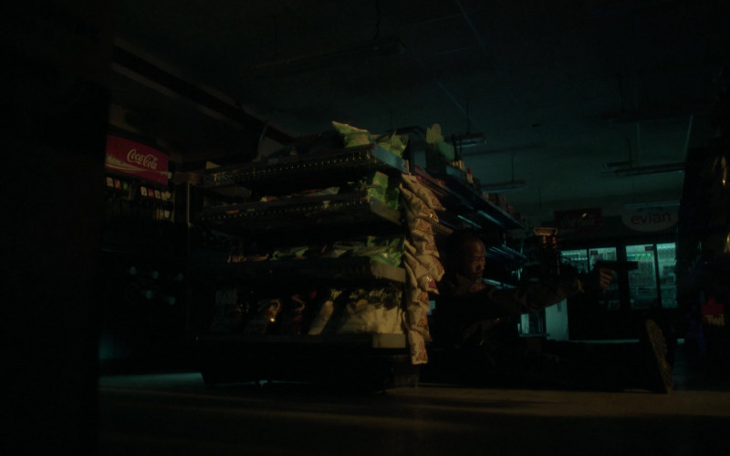 Coca-Cola, LesserEvil Snacks and Evian Sign in Fargo S05E01 "The Tragedy of the Commons" (2023)